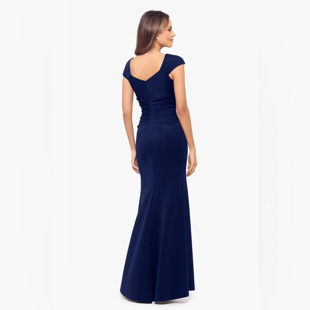 Xscape Blue Off Shoulder Scuba Gown Petite 6P NWT Formal Evening Dress GALA MOB - Picture 2 of 7